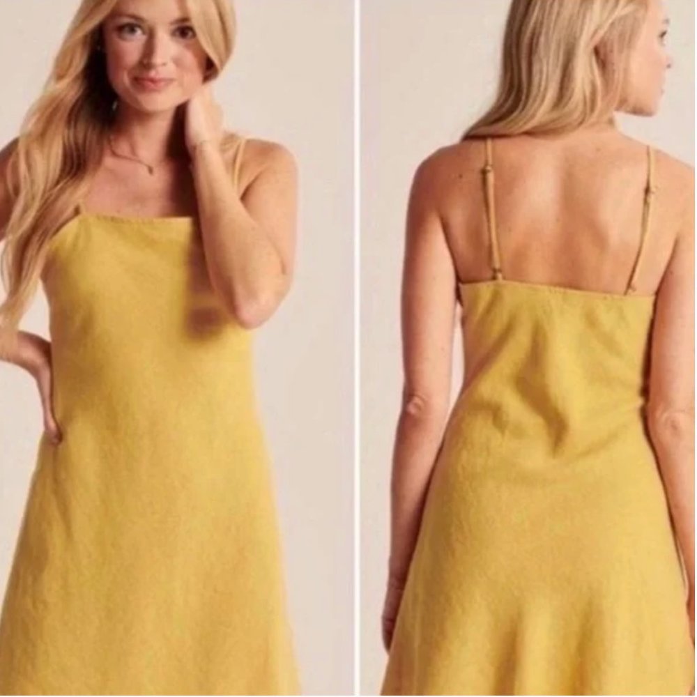 Abercrombie & Fitch Linen Blend Square-Neck Yellow Mini Dress